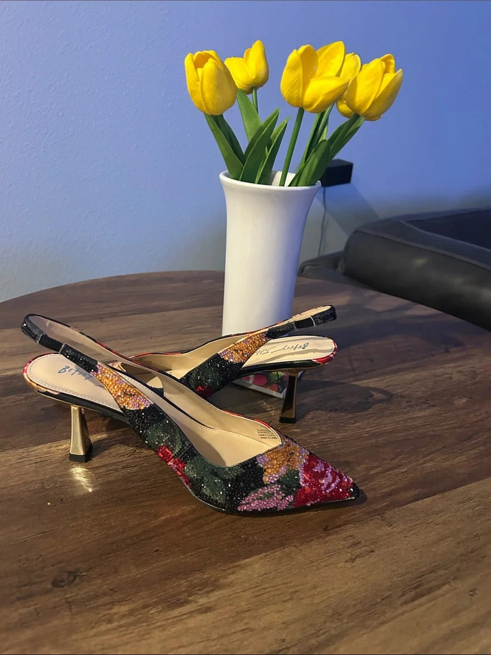 Betsey Johnson Multicolor Floral Beaded Slingback Heels